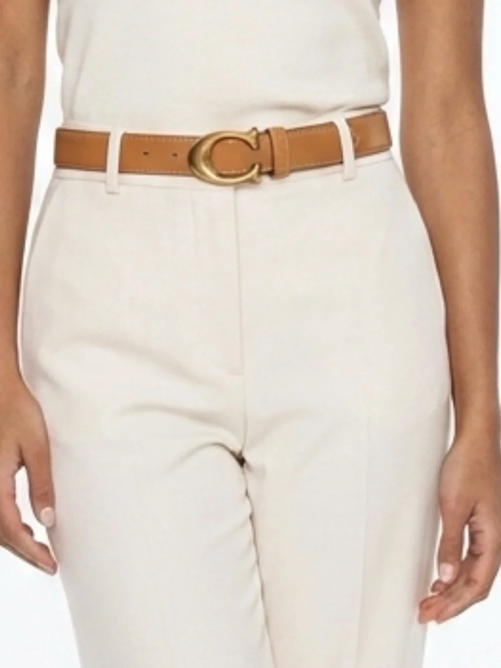Tan Leather Belt with Gold 'C' Buckle